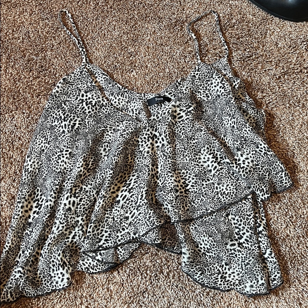 Fora Animal Print Ruffle Top